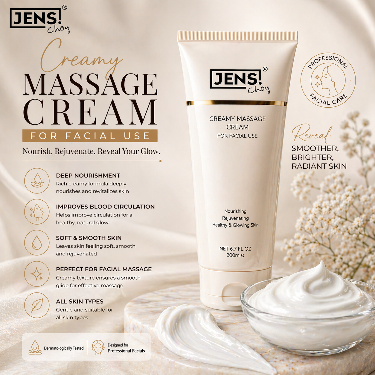 Jens Choy Creamy Massage Cream – Nourishing Facial Massage Cream for Soft, Glowing Skin