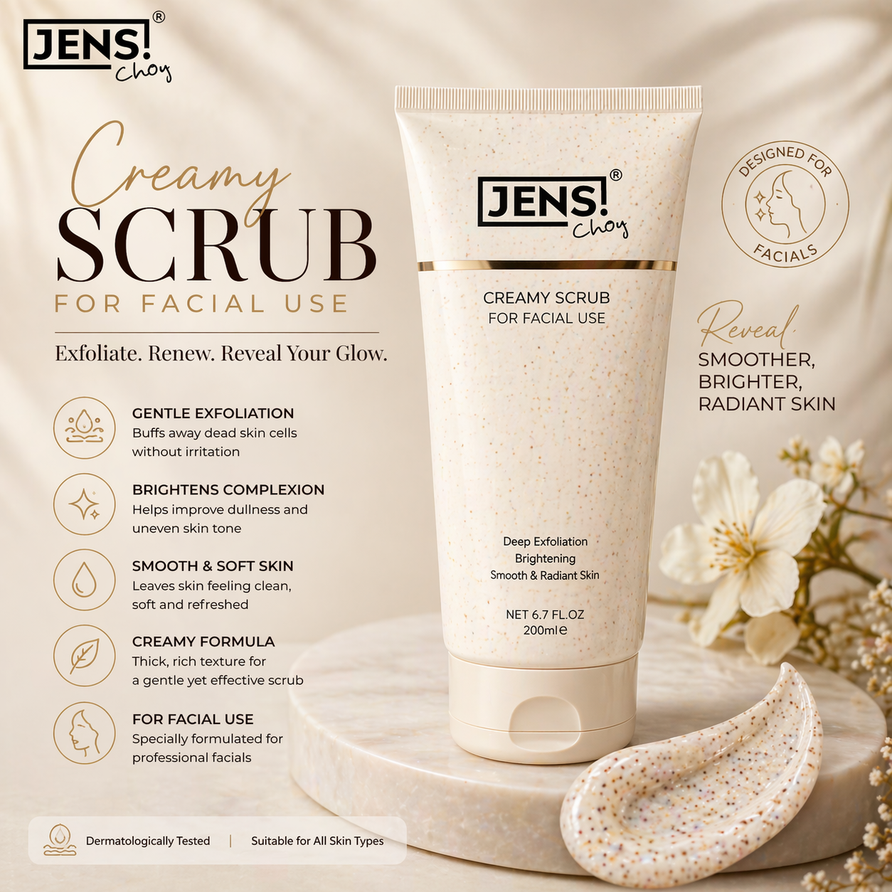 Jens Choy Creamy Facial Scrub – Gentle Exfoliating Scrub for Smooth & Glowing Skin