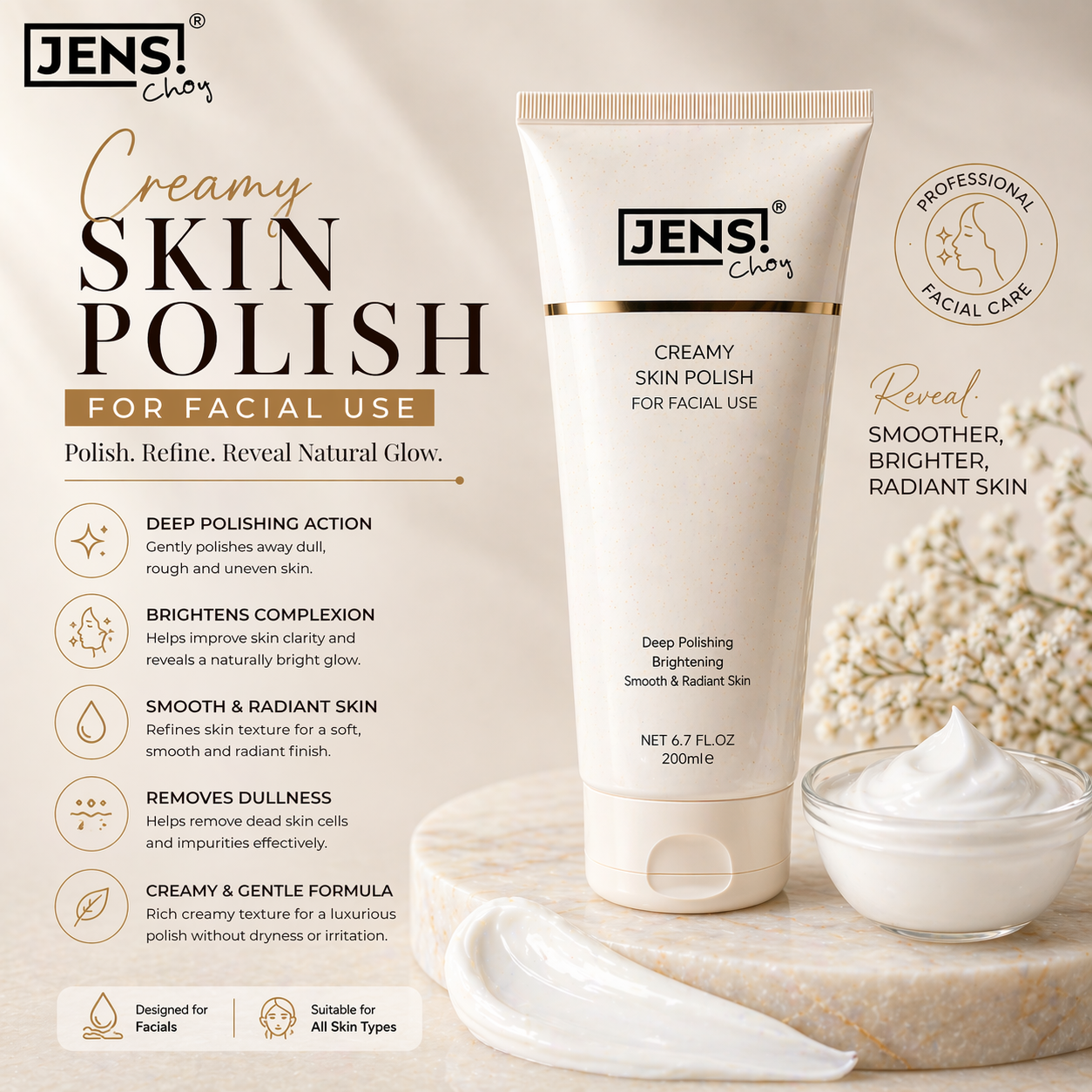 Jens Choy Creamy Skin Polish – Brightening & Smoothing Facial Polish for Radiant Skin